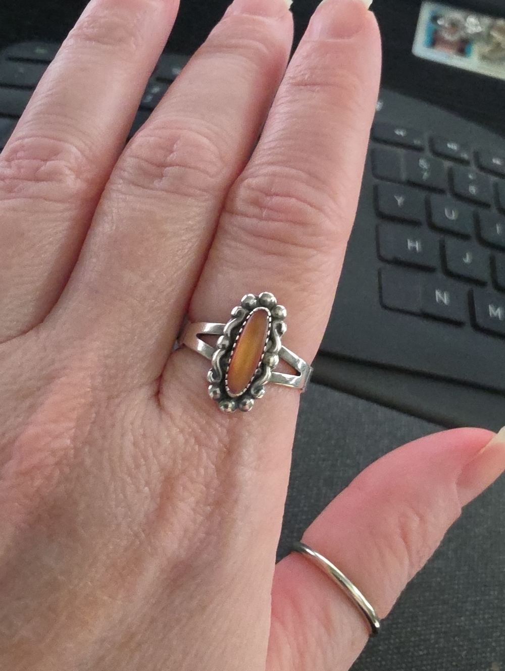 Sterling Silver Orange Oval Stone Ring - Women's Artisan Jewelry